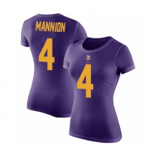 Football Women's Minnesota Vikings #4 Sean Mannion Purple Rush Pride Name & Number T-Shirt - Jersey