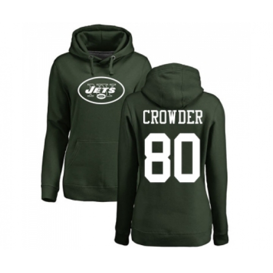 Football Women's New York Jets #80 Jamison Crowder Green Name & Number Logo Pullover Hoodie - Jersey