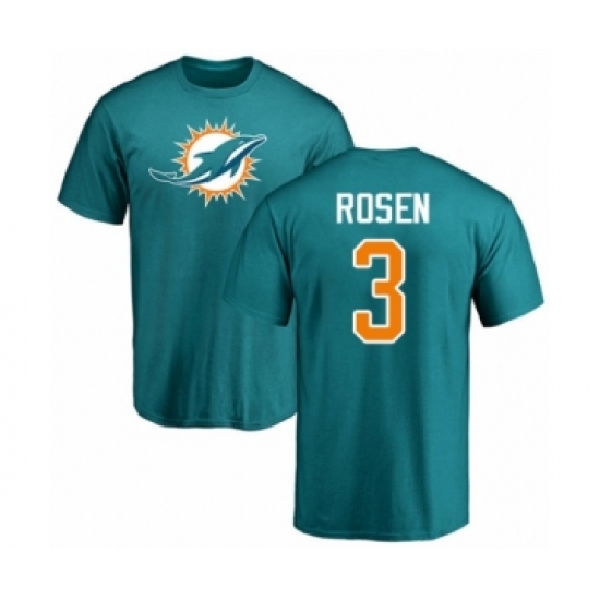 Football Miami Dolphins #3 Josh Rosen Aqua Green Name & Number Logo T-Shirt - Jersey