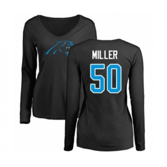 Football Women's Carolina Panthers #50 Christian Miller Black Name & Number Logo Slim Fit Long Sleeve T-Shirt - Jersey