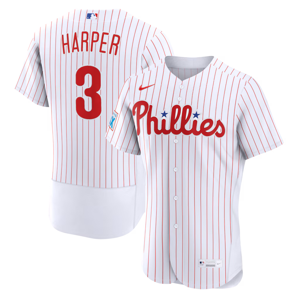 Men's Philadelphia Phillies Bryce Harper Nike White Home Authentic Sponsor Patch Jersey - Jersey