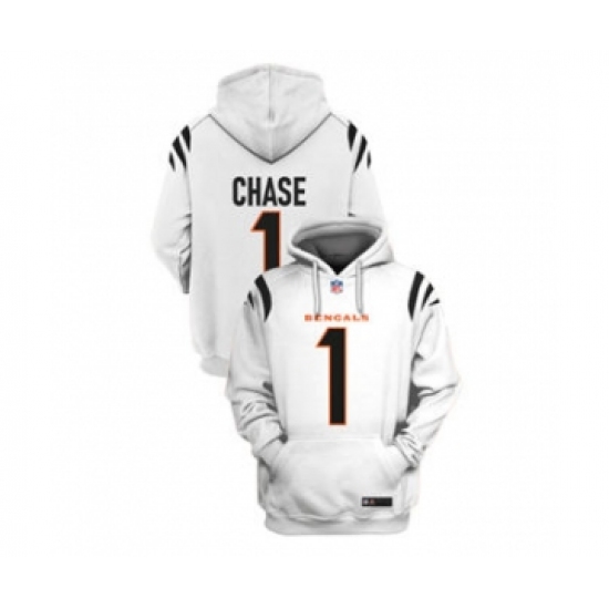 Men's Cincinnati Bengals #1 Ja'Marr Chase White 2021 Pullover Football Hoodie - Jersey