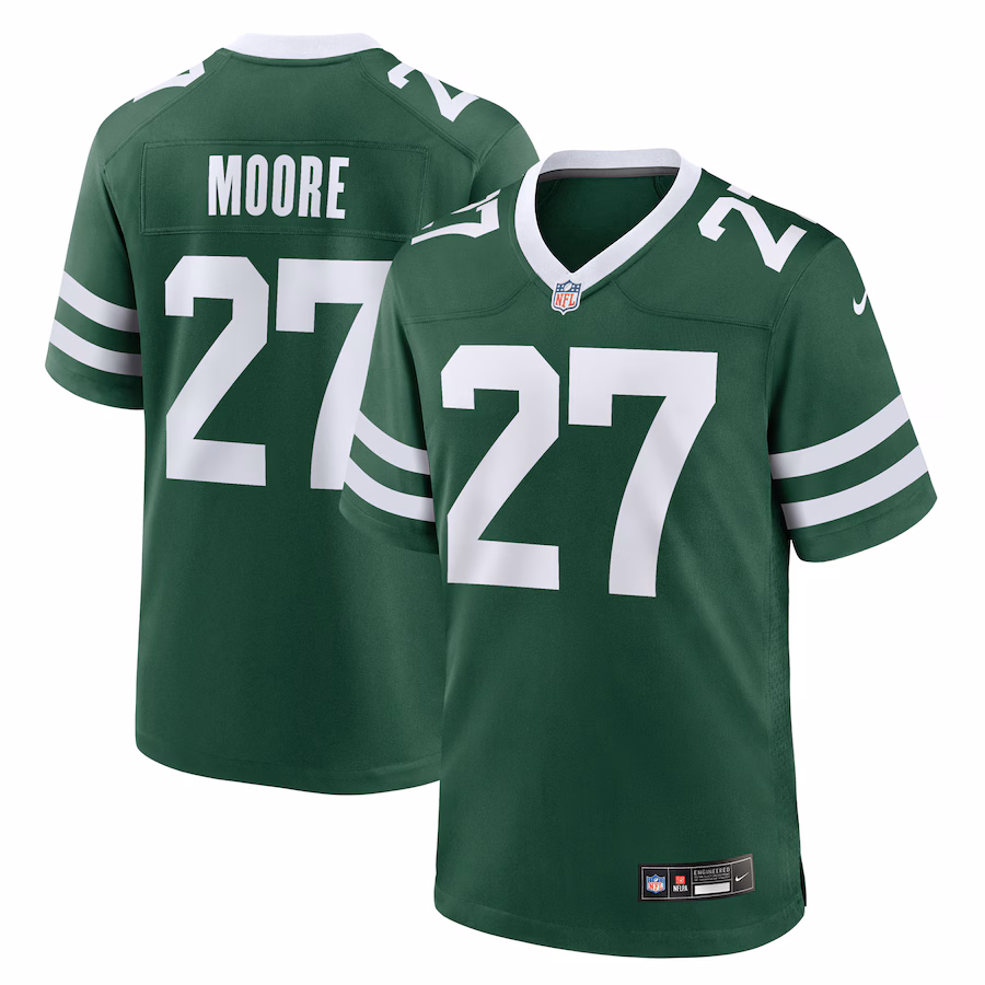 Men's New York Jets Malachi Moore Nike Legacy Green Team Game Jersey - Jersey
