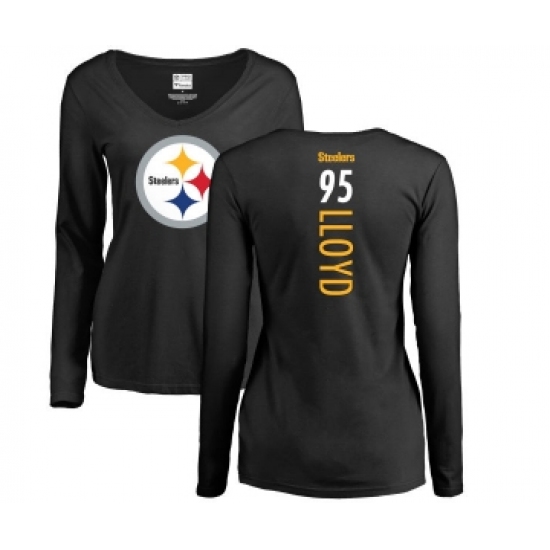 Football Women's Pittsburgh Steelers #95 Greg Lloyd Black Backer Slim Fit Long Sleeve T-Shirt - Jersey