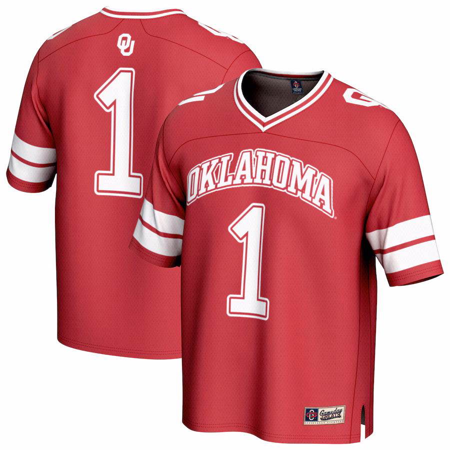 GameDay Greats #1 Crimson Oklahoma Sooners Lightweight Collegiate Football Fashion Jersey - Jersey
