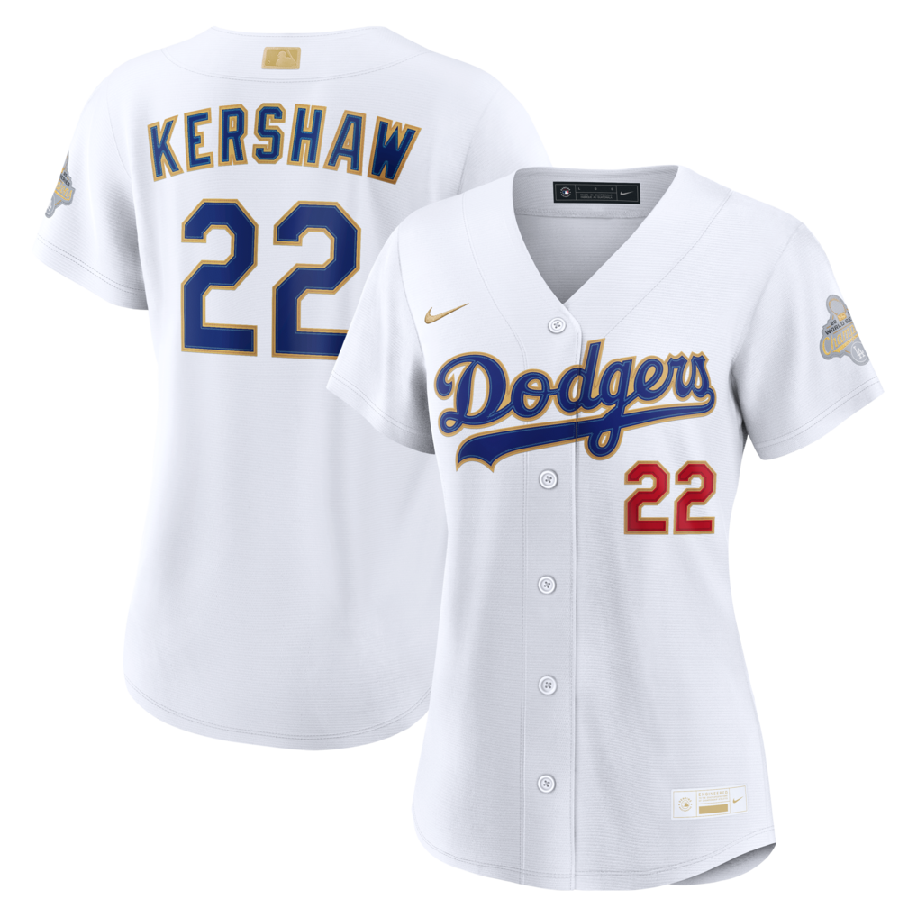 Women's Los Angeles Dodgers Clayton Kershaw Nike White 2026 Gold Collection Stadium Jersey - Jersey