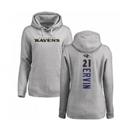 Football Women's Baltimore Ravens #21 Tyler Ervin Ash Backer Pullover Hoodie - Jersey