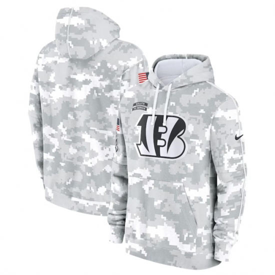 Men's Cincinnati Bengals 2024 Arctic Camo Salute To Service Club Fleece Pullover Hoodie - Jersey