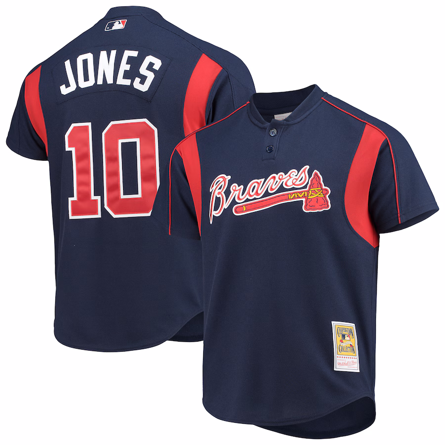 Men's Atlanta Braves Chipper Jones Mitchell & Ness Navy Cooperstown Collection Mesh Batting Practice Button-Up Jersey - Jersey