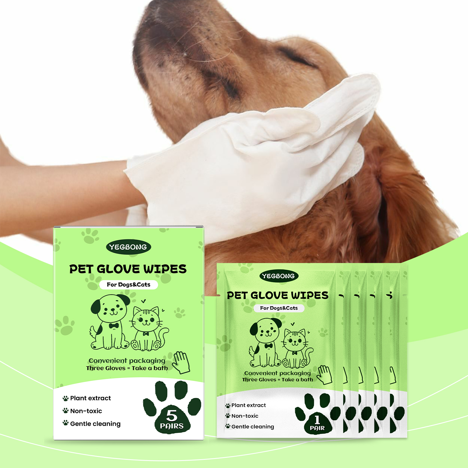 Yegbong No-Rinse Pet Cleaning Gloves