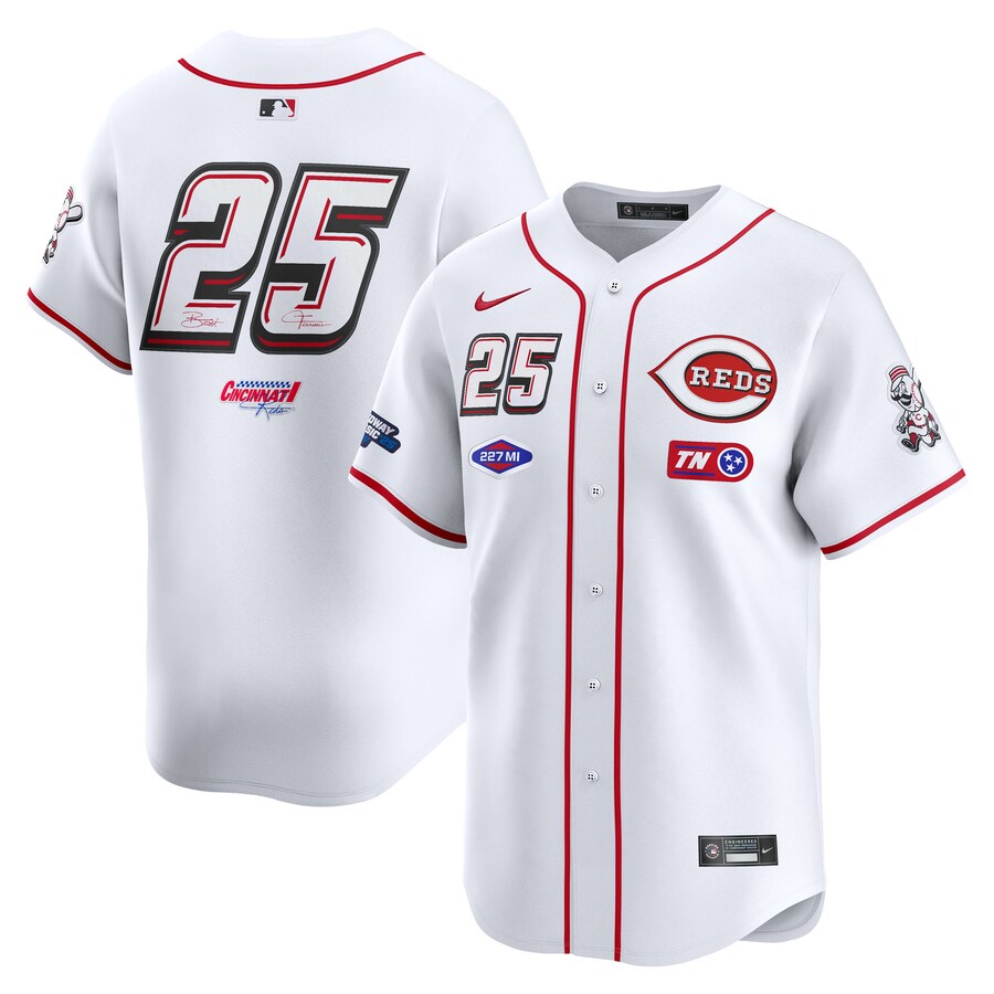 Men's Cincinnati Reds #25 Nike White 2025 MLB Speedway Classic Home Replica Jersey - Jersey