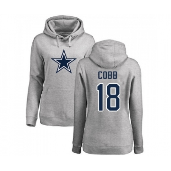 Football Women's Dallas Cowboys #18 Randall Cobb Ash Name & Number Logo Pullover Hoodie - Jersey