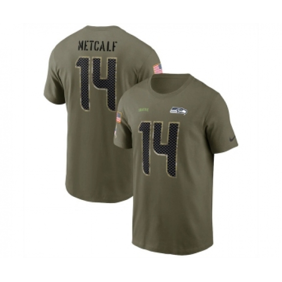 Men's Seattle Seahawks #14 DK Metcalf 2022 Olive Salute to Service T-Shirt - Jersey