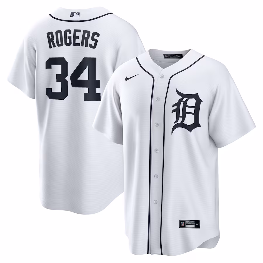 Men's Detroit Tigers Jake Rogers Nike White Home Replica Jersey - Jersey