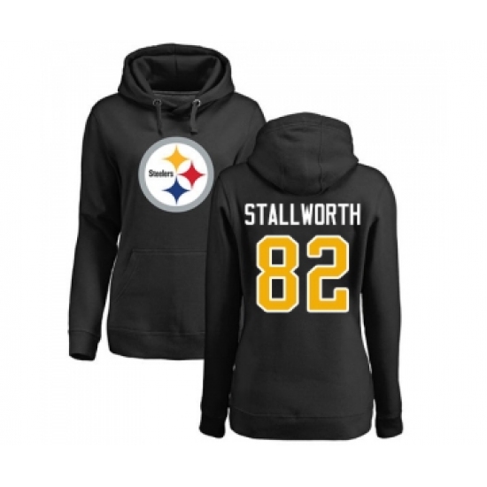 Football Women's Pittsburgh Steelers #82 John Stallworth Black Name & Number Logo Pullover Hoodie - Jersey