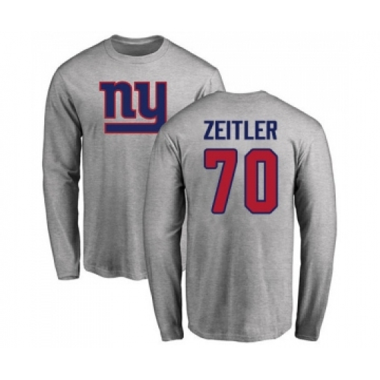 Football New York Giants #70 Kevin Zeitler Ash Name & Number Logo Long Sleeve T-Shirt - Jersey