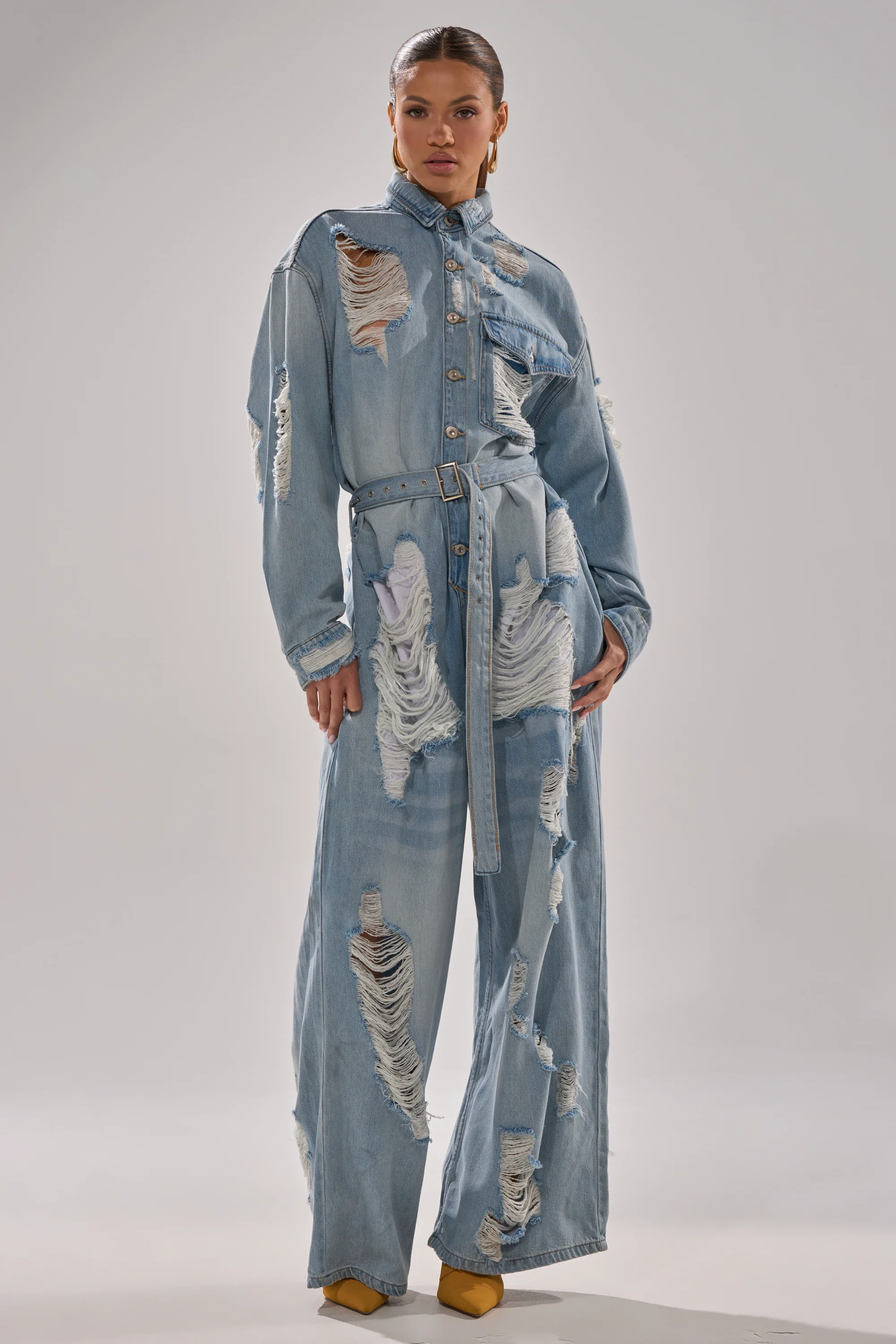 NOT TODAY EXTREME OVERSIZED DISTRESSED DENIM JUMPSUIT - Akira Wear