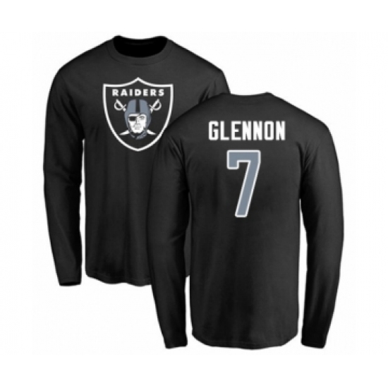 Football Oakland Raiders #7 Mike Glennon Black Name & Number Logo Long Sleeve T-Shirt - Jersey