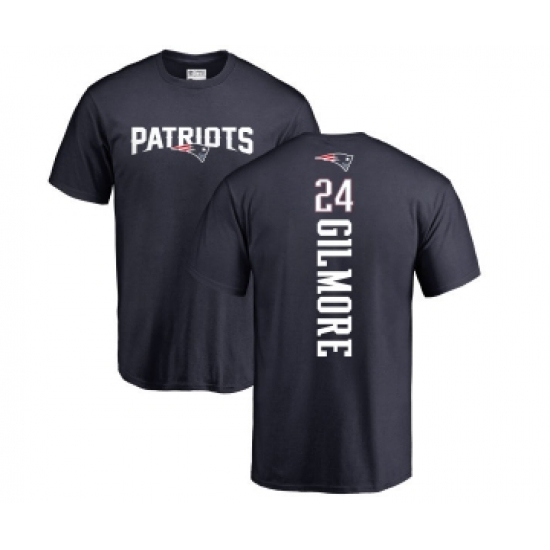 Football New England Patriots #24 Stephon Gilmore Navy Blue Backer T-Shirt - Jersey