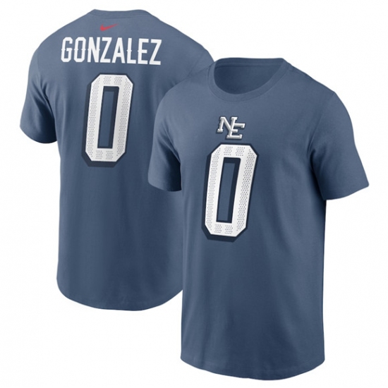 Men's New England Patriots #0 Christian Gonzalez Blue 2025 Rivalries Collection Player Name & Number T-Shirt - Jersey