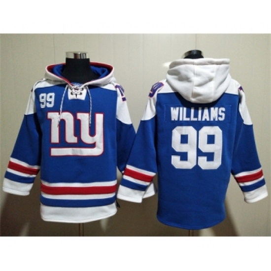 Men's New York Giants #99 Leonard Williams Blue Lace-Up Pullover Hoodie - Jersey