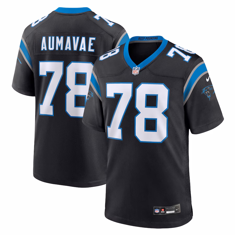 Men's Carolina Panthers Popo Aumavae Nike Black Team Game Jersey - Jersey