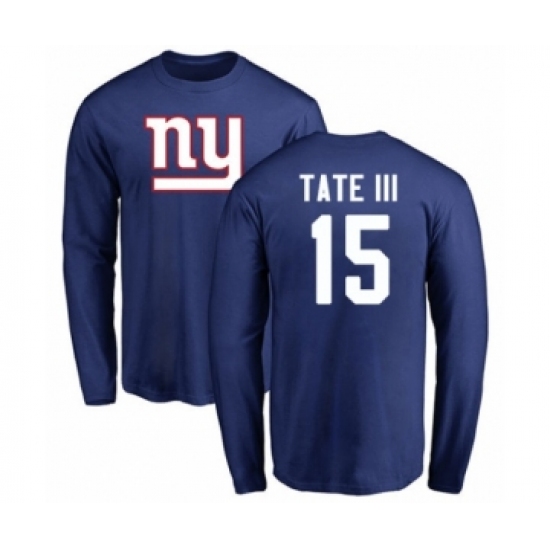 Football New York Giants #15 Golden Tate III Royal Blue Name & Number Logo Long Sleeve T-Shirt - Jersey