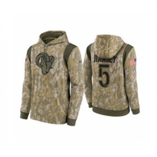 Men's Los Angeles Rams #5 Jalen Ramsey Camo 2021 Salute To Service Therma Performance Pullover Football Hoodie - Jersey