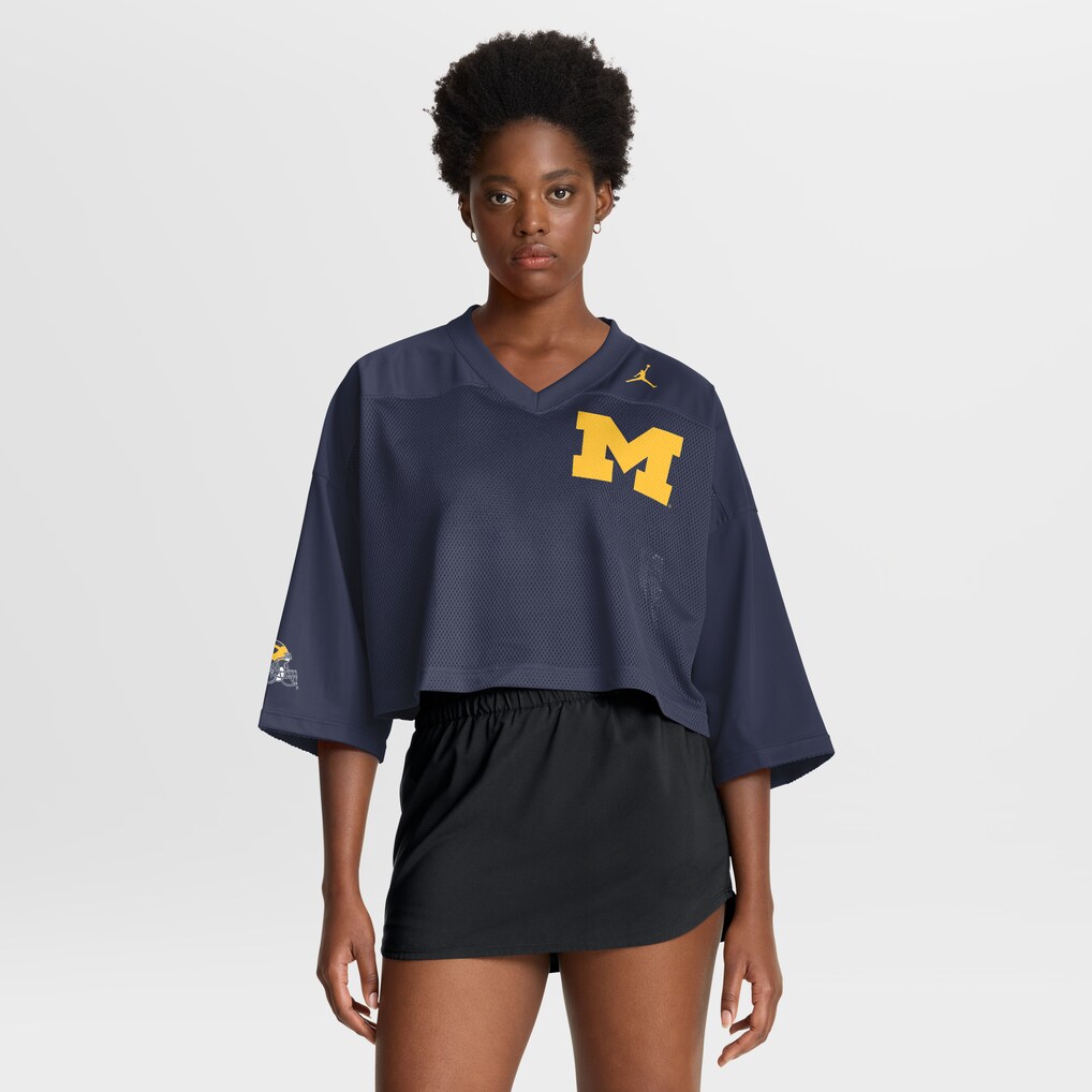 Women's Jordan Brand Navy Michigan Wolverines Cropped Mesh Dri-FIT Fashion Jersey - Jersey