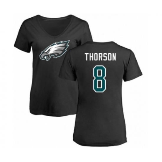 Women's Philadelphia Eagles #8 Clayton Thorson Black Name & Number Logo Slim Fit T-Shirt - Jersey