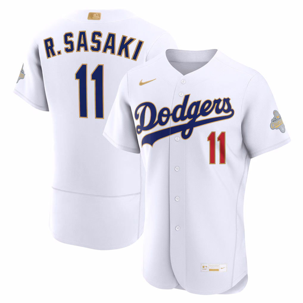 Men's Los Angeles Dodgers Roki Sasaki Nike White 2026 Gold Collection Authentic Jersey - Jersey
