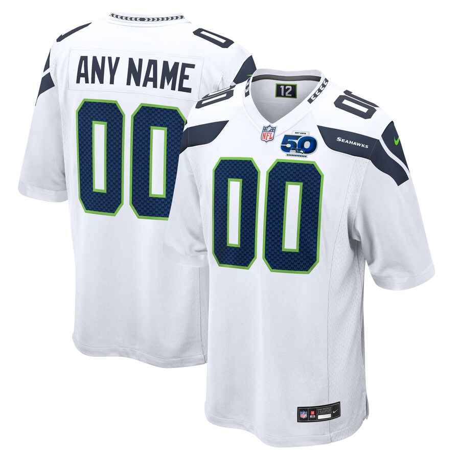 Men's Seattle Seahawks Nike White 50th Season Away Custom Game Jersey - Jersey
