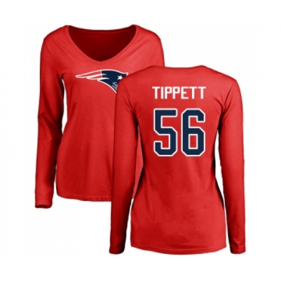 Football Women's New England Patriots #56 Andre Tippett Red Name & Number Logo Slim Fit Long Sleeve T-Shirt - Jersey