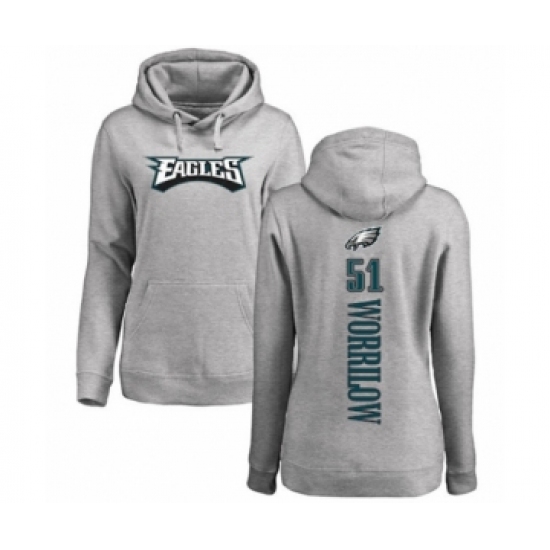Women's Philadelphia Eagles #51 Paul Worrilow Ash Backer Pullover Hoodie - Jersey