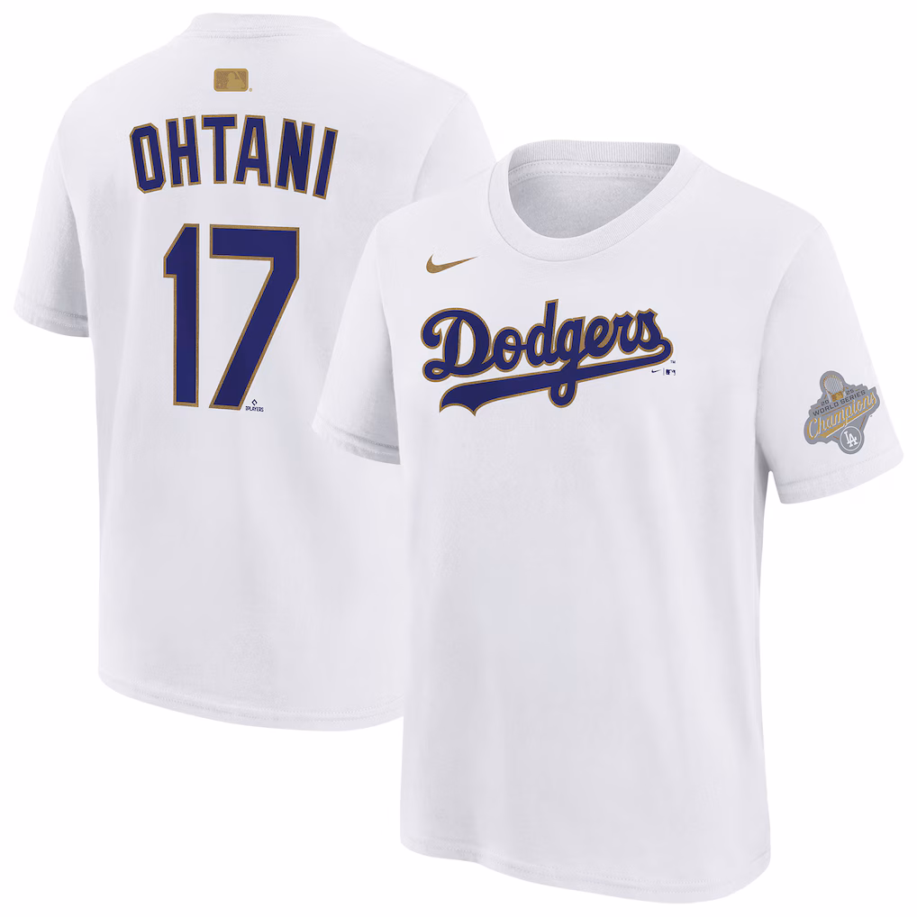 Youth Los Angeles Dodgers Shohei Ohtani Nike White 2026 Gold Collection Name & Number T-Shirt - Jersey
