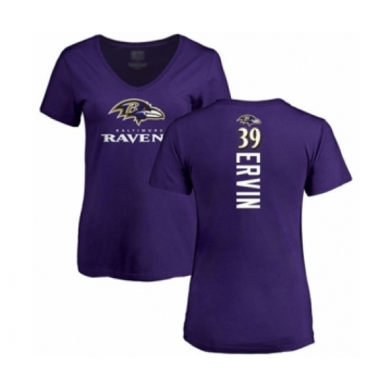 Football Women's Baltimore Ravens #39 Tyler Ervin Purple Backer T-Shirt - Jersey