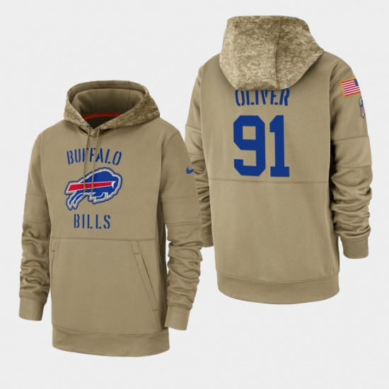 Men's Buffalo Bills #91 Ed Oliver 2019 Salute to Service Sideline Therma Pullover Hoodie - Tan - Jersey
