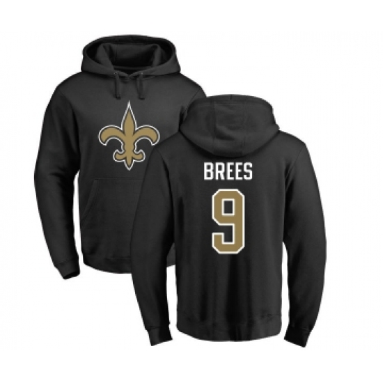 Football New Orleans Saints #9 Drew Brees Black Name & Number Logo Pullover Hoodie - Jersey