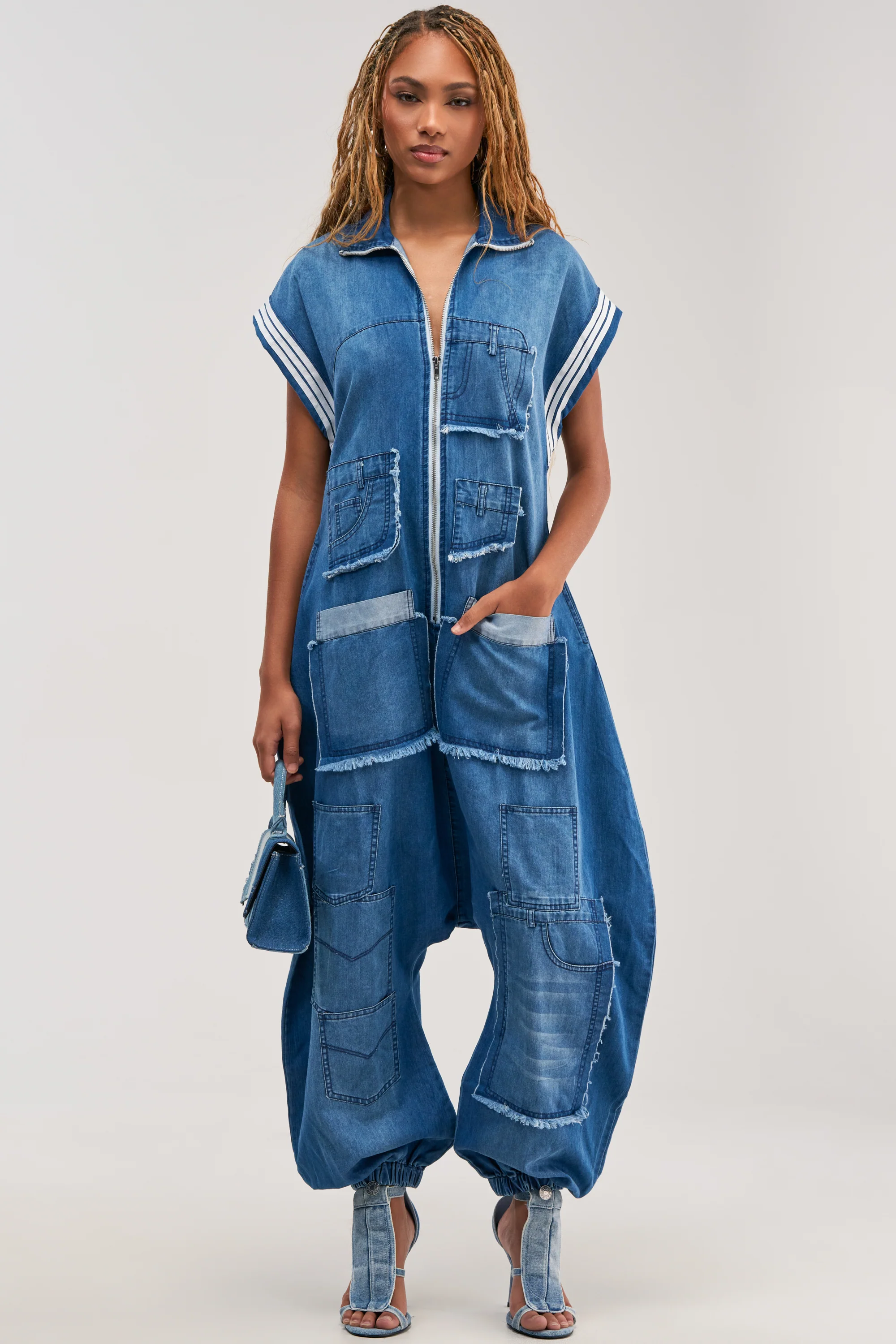 OFF-DUTY DENIM PATCHWORK JUMPSUIT - Akira Wear