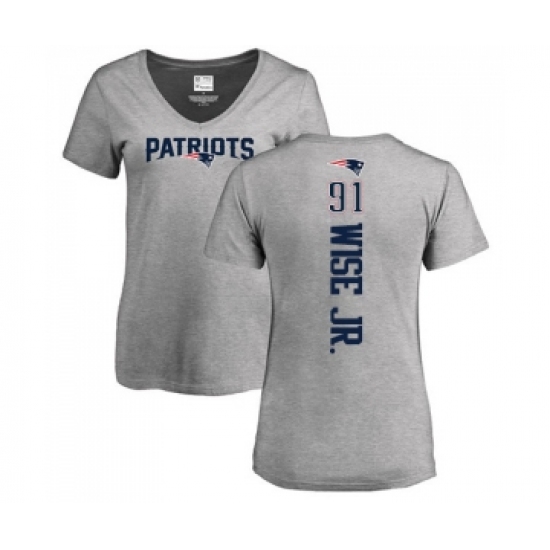 Football Women's New England Patriots #91 Deatrich Wise Jr Ash Backer V-Neck T-Shirt - Jersey