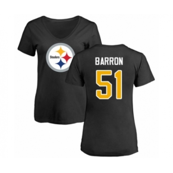 Women's Pittsburgh Steelers #51 Mark Barron Black Name & Number Logo Slim Fit T-Shirt - Jersey
