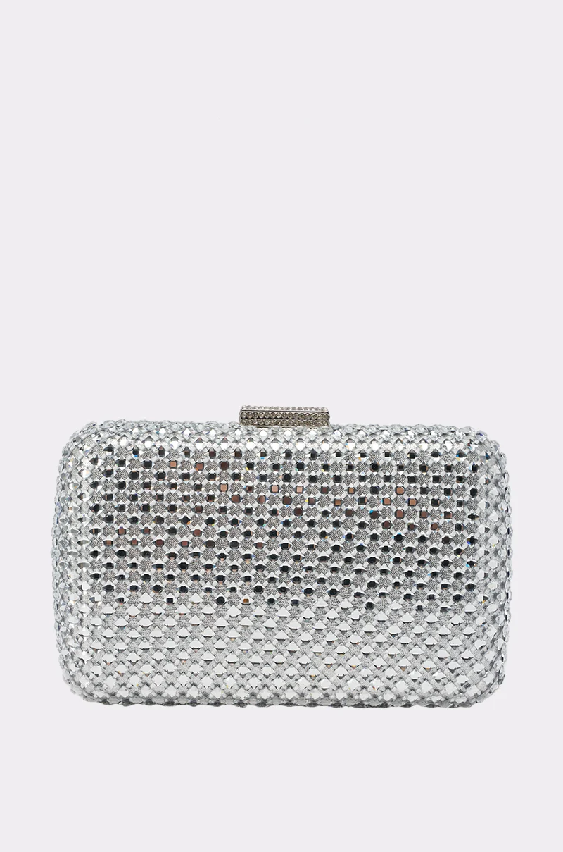 ELECTRIC AURA RHINESTONE CLUTCH IN SILVER - Akira Wear