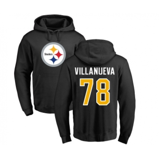 Football Pittsburgh Steelers #78 Alejandro Villanueva Black Name & Number Logo Pullover Hoodie - Jersey