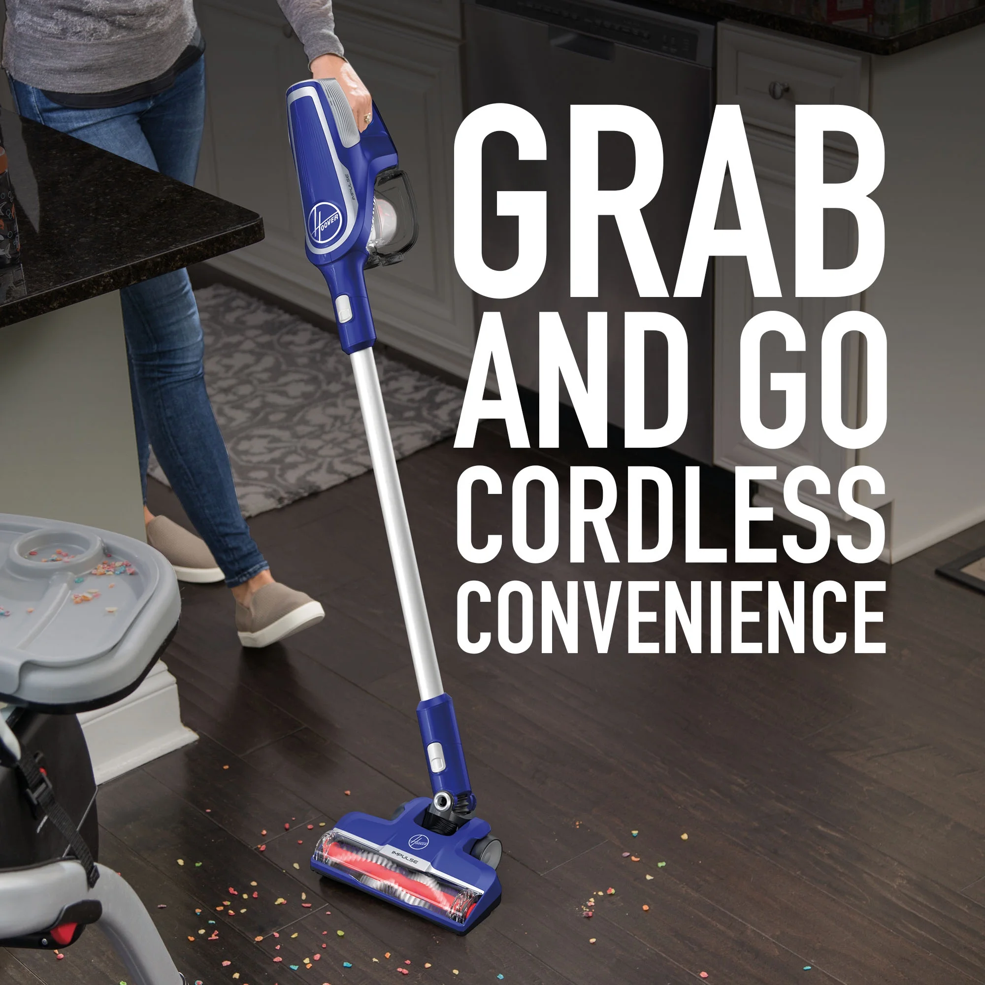 Hoover IMPULSE Pet Cordless Stick Vacuum Cleaner, BH53020, Lightweight, Powerful Suction, Pet Hair, Hard Floor, Carpet, HEPA Filter, Self-Cleaning Brushroll, LED Headlights, Rechargeable