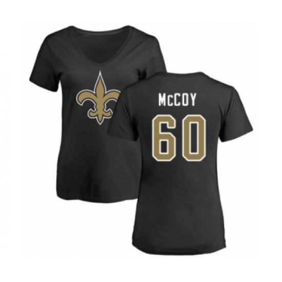 Football Women's New Orleans Saints #60 Erik McCoy Black Name & Number Logo Slim Fit T-Shirt - Jersey