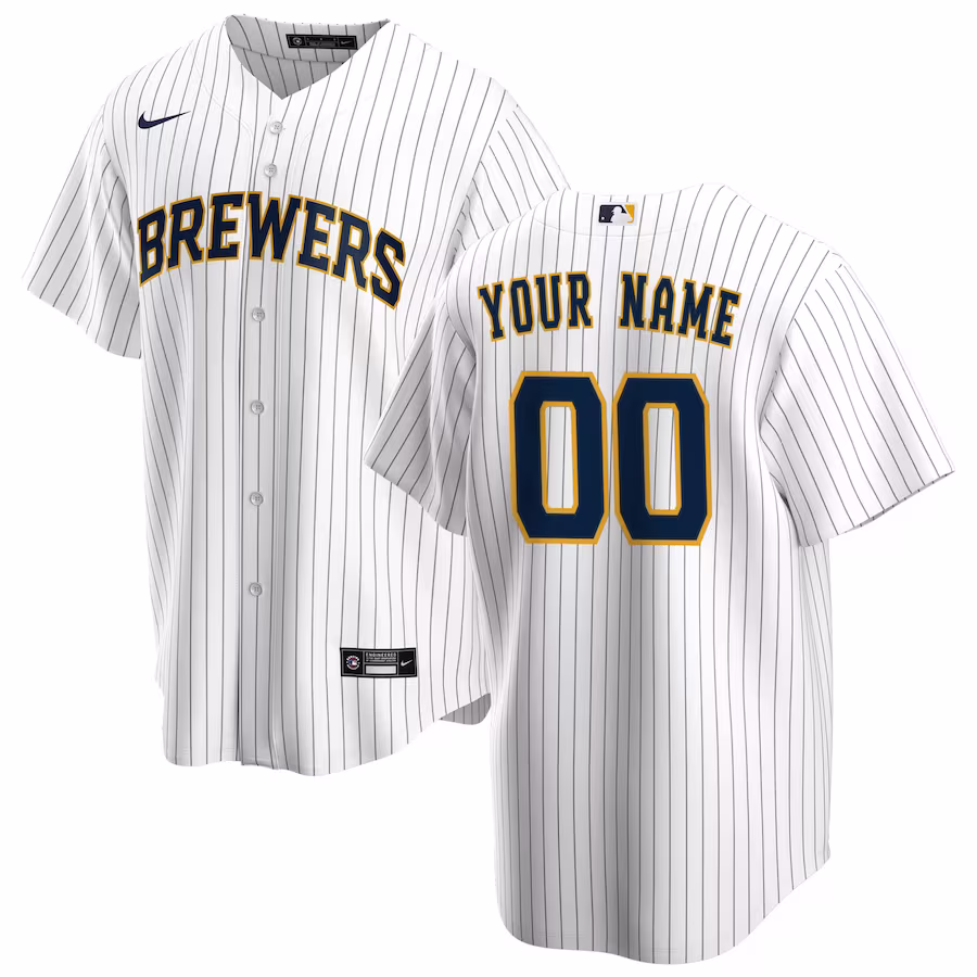 Men's Milwaukee Brewers Nike White Alternate Replica Custom Jersey - Jersey
