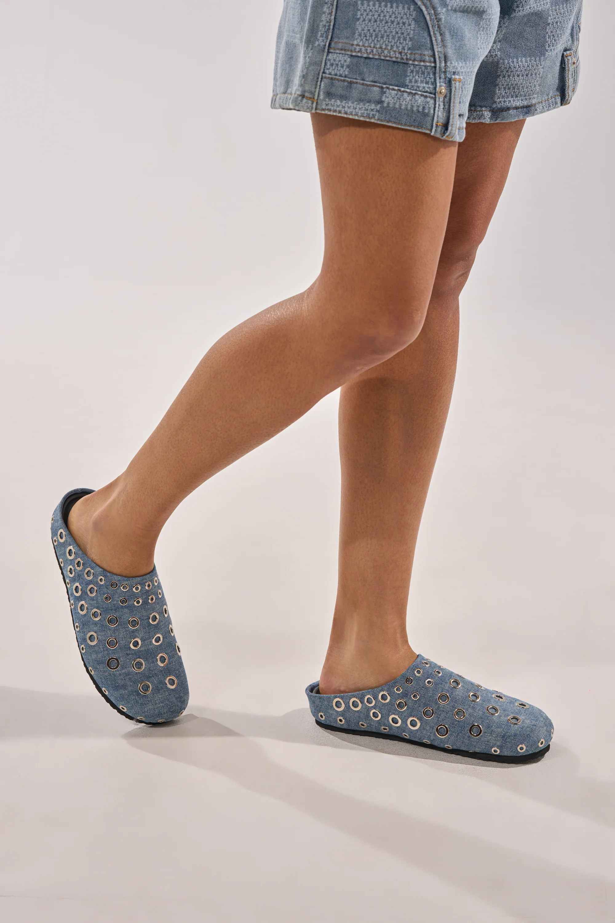 AZALEA WANG MARSHA DENIM GROMMET DETAIL FLAT - Akira Wear