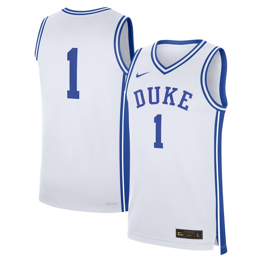 Men's Nike #1 White Duke Blue Devils Home Replica Jersey - Jersey