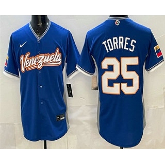 Men's Venezuela #25 Gleyber Torres Blue 2026 World Baseball Classic Cool Base Jersey - Jersey