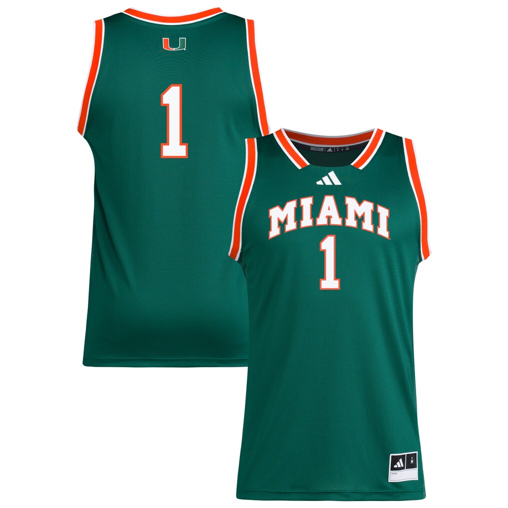 Men's adidas #1 Green Miami Hurricanes Replica Swingman Jersey - Jersey